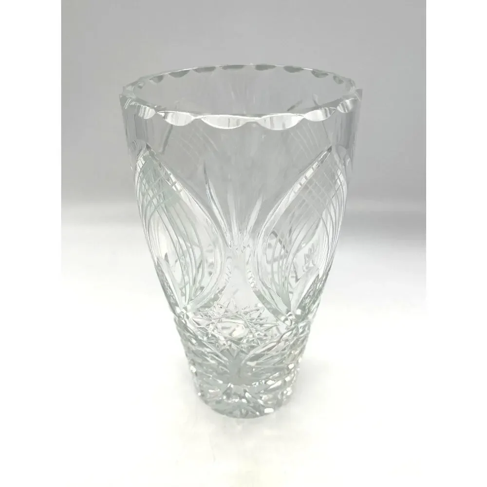 Vintage Crystal Heavy Thick Cut Glass Flower Vase 7.5
